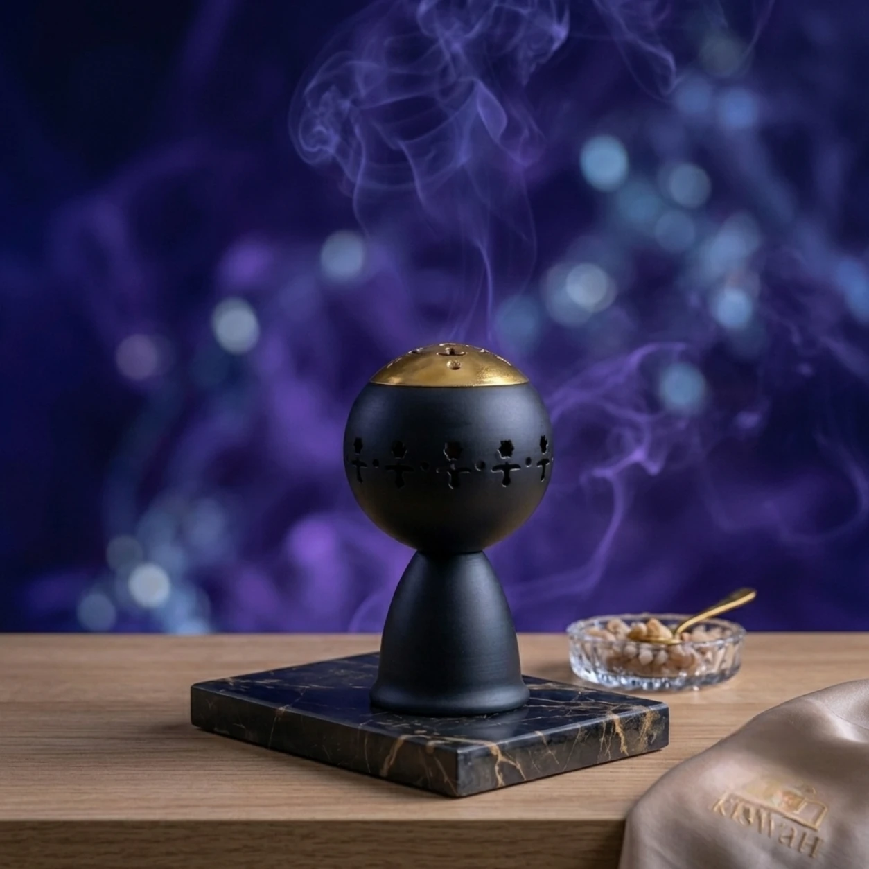 black-round1 Black Round Incense Burner for Oud & Bakhoor - Image 1